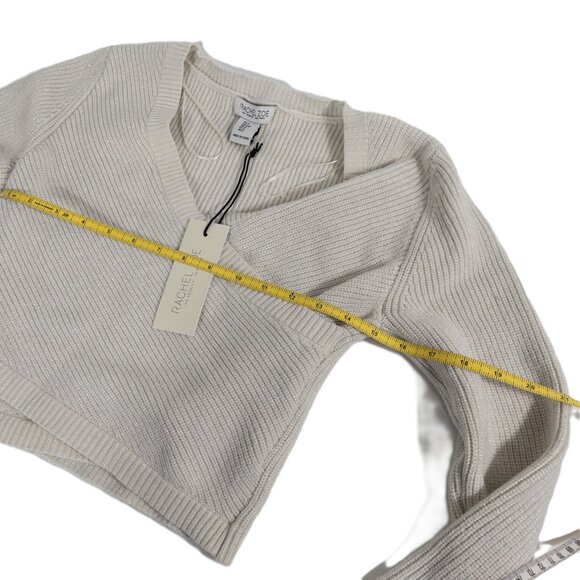 NWT Rachel Zoe Ivory Glitter Ribbed Knit Cropped Sweater V-Neck Long Sleeve S - Picture 5 of 6